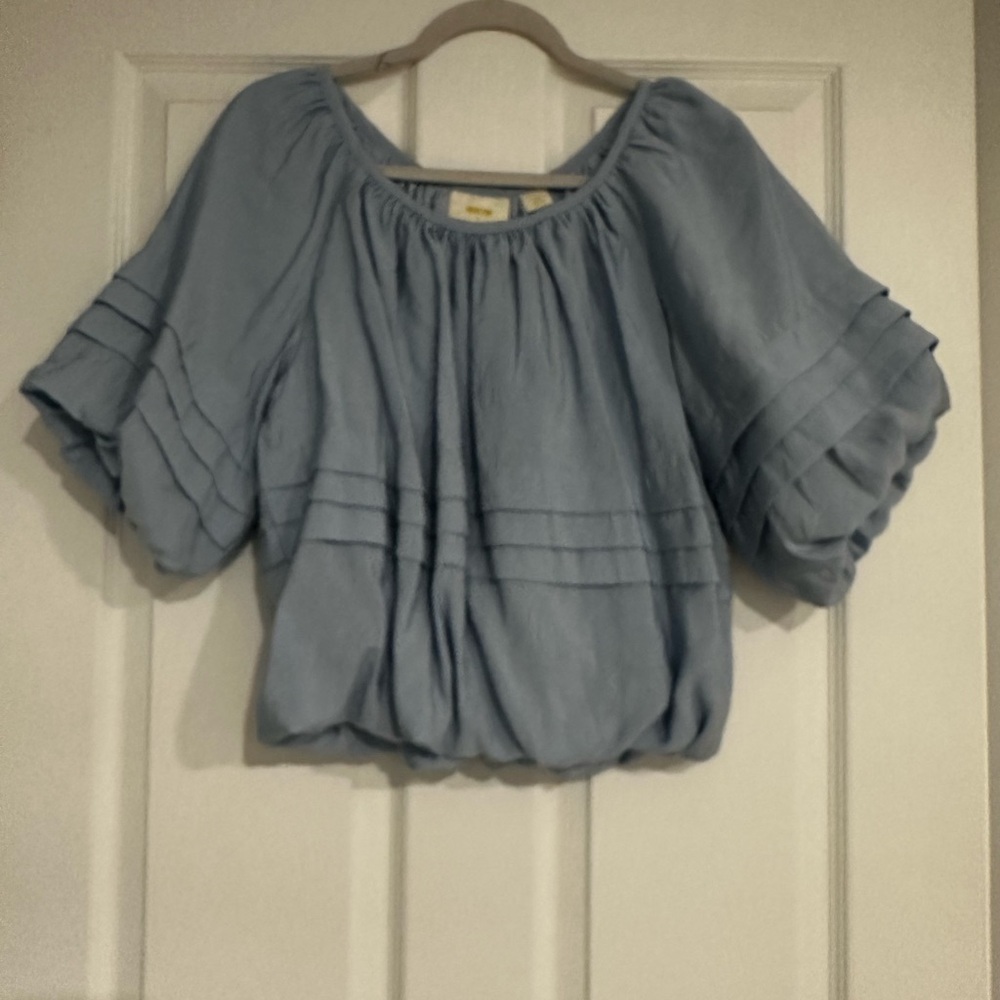 Anthropologie Light Blue Puff Sleeve Blouse